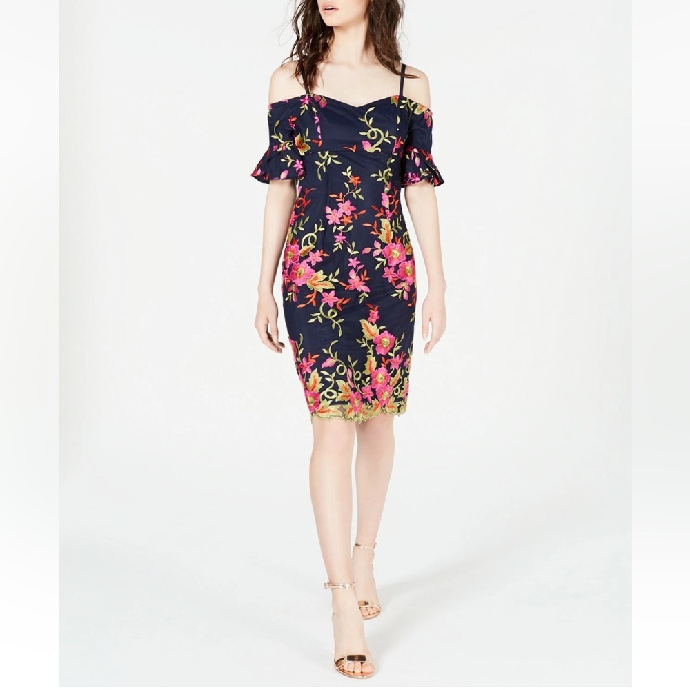 Trina Turk Floral Embroidered Off-the-Shoulder Sheath Dress - Size 6 - NWT